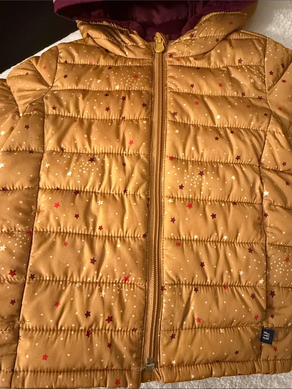 GAP Mustard Star-Print Puffer Jacket with Hood
